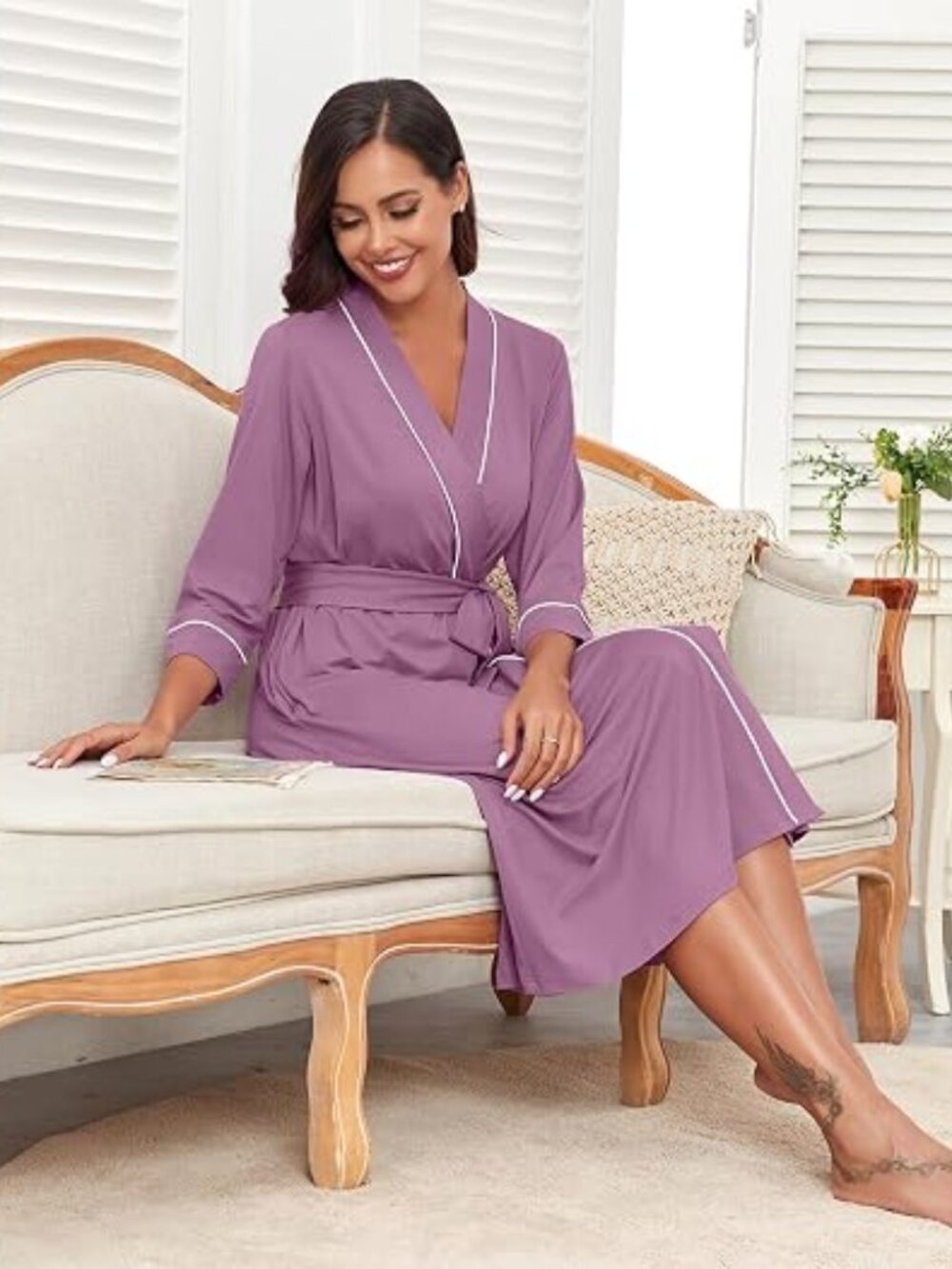 New VINTATRE Soft Knit Super Soft Lightweight Robe with Pockets
